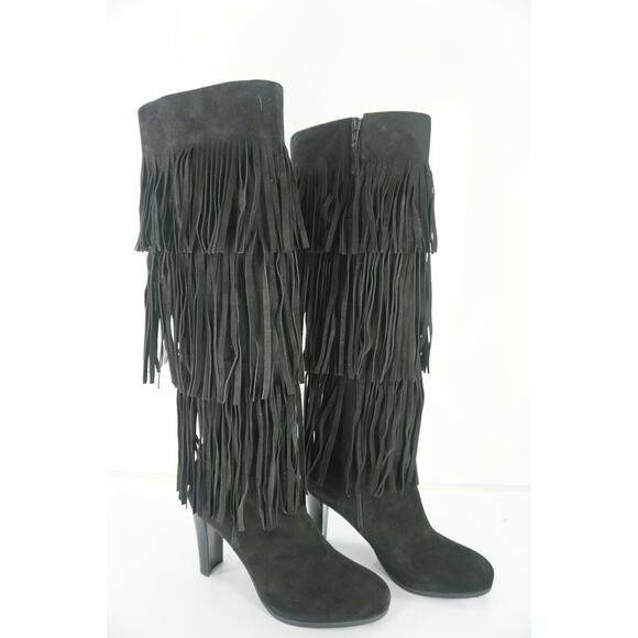 Stuart Weitzman Black Suede Fringie Knee High Boots SZ 7 N Narrow - Picture 4 of 10